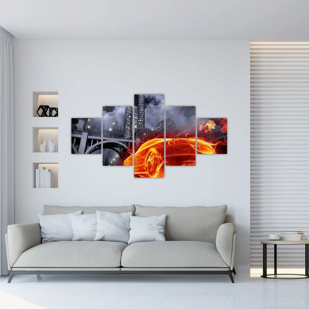 Obraz płonącego samochodu (125x70 cm)