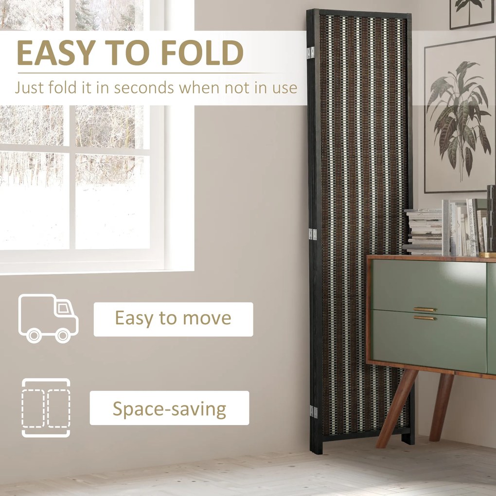 HOMCOM Parawan Dzielący Przestrzeń, Składany, Drewno Sosnowe/Bambus, 180 x 180 cm, Brązowy/Czarny