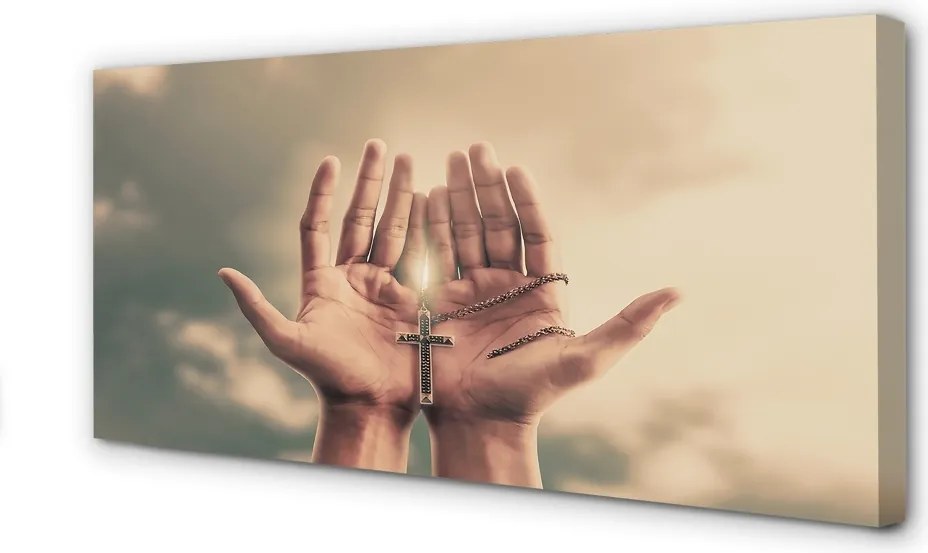 Duży obraz na płótnie Ręce Wzniesione ku Niebu i Krzyżowi
