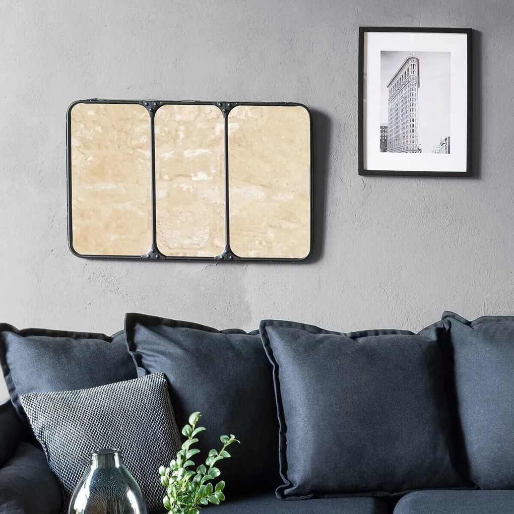 Lustro trójdzielne w metalowej ramie, dekoracyjne zwierciadło w stylu nowoczesnym - 45 x 70,5 cm, Atmosphera Créateur d'intérieur
