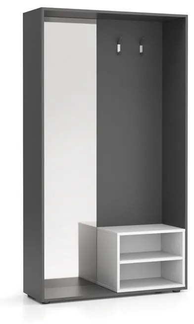 Wieszak ścienny BORDER z półką na buty i lustrem, 2 haczyki, grafit/biały