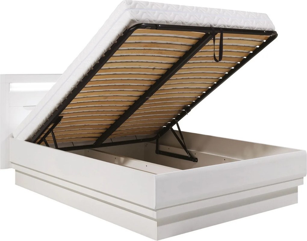 Łóżko Drewniane Dwuosobowe 160x200 cm z Pojemnikiem IVORY Białe Nowoczesne