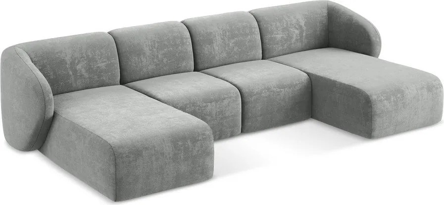 Szary narożnik z tkaniny szenilowej (w kształcie litery U) Lani – Makamii