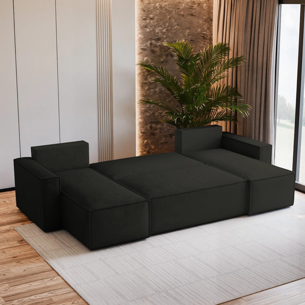 Masseno Narożnik PESANO z funkcją spania i pojemnikiem na pościel Narozniki U, Rozkładana sofa - Czarny, MONOLITH 95