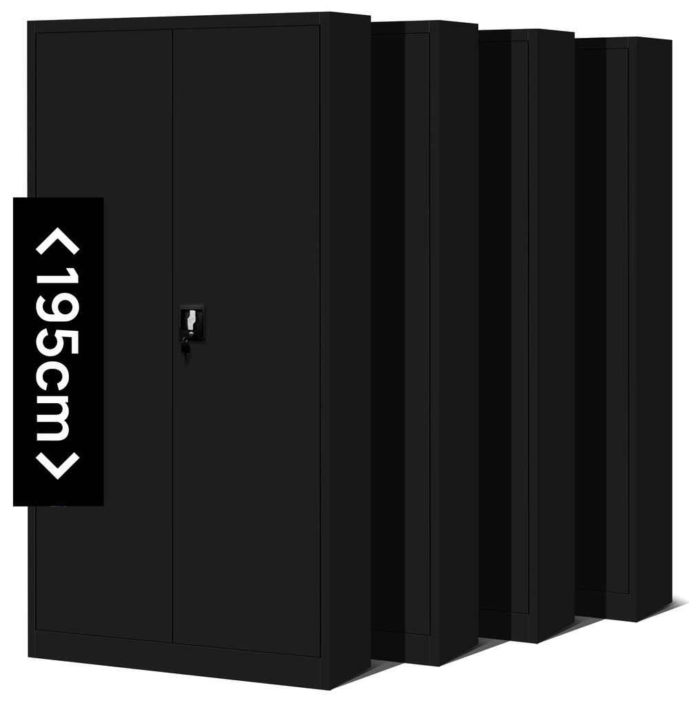 Zestaw 4x biurowa szafa metalowa na akta JAN H, 900 x 1950 x 400 mm, czarna