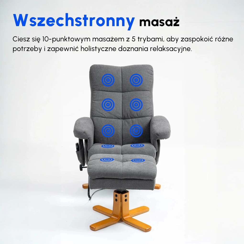 HOMCOM Fotel masujący z podnóżkiem nachylenie 145 stopni sztuczna skóra ciemnoszary 80x86x90cm | Aosom PL