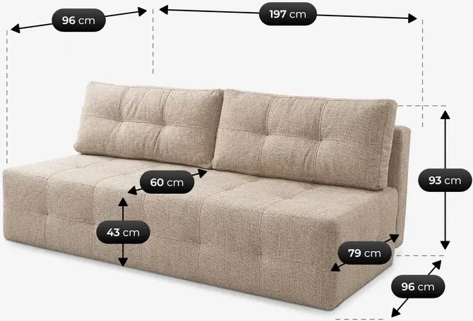 Sofa z Funkcją Spania MORANA Beżowa Szenil Nowoczesna
