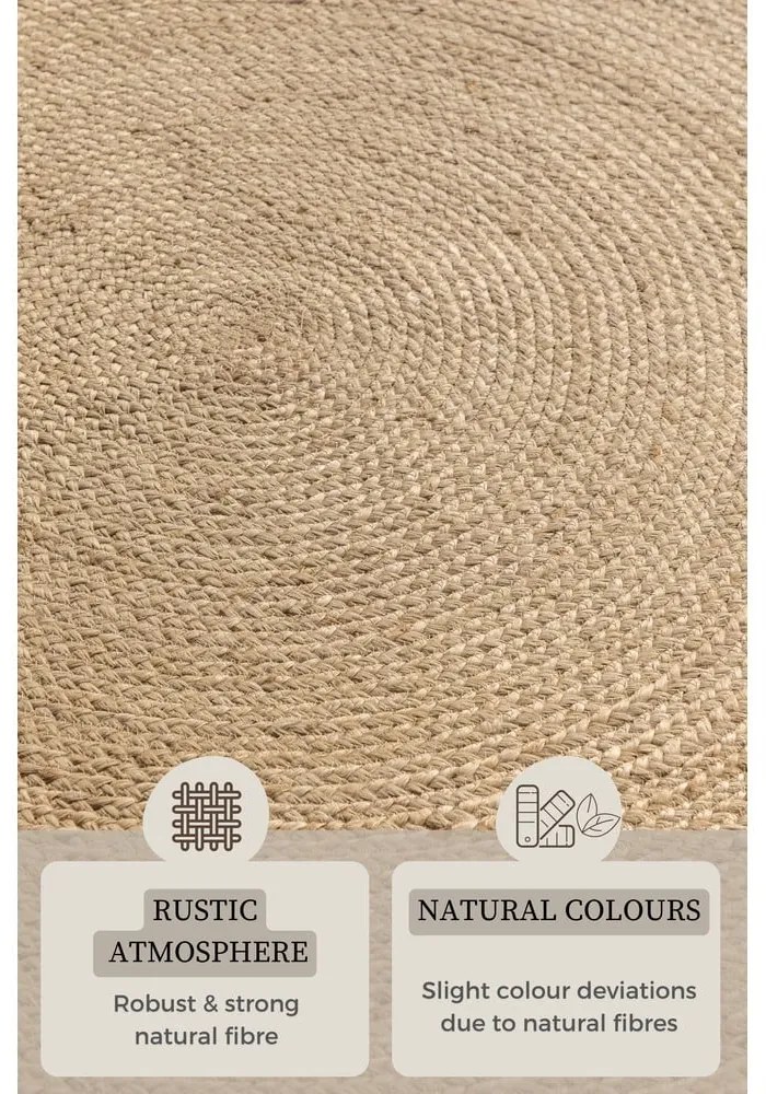 Okrągły dywan z juty dwustronny w kolorze kości słoniowej ø 100 cm Braided – Hanse Home