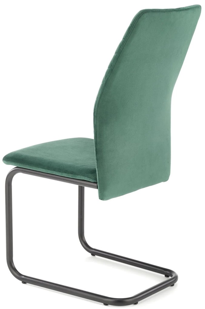 K444 krzesło ciemny zielony, tkanina velvet, pikowane, na płozach, loft