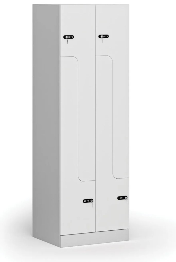 Metalowa szafka ubraniowa S1 Z, 4-drzwiowa, 1850 x 600 x 500 mm, zamek mechaniczny z kodem, drzwi laminowane, biała
