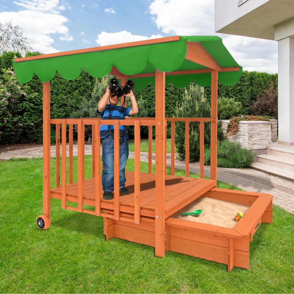 Piaskownica z werandą HAPPY, 130x130x143cm, brązowa/zielona Jurhan