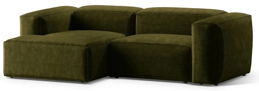 Zielony sztruksowy narożnik (lewostronny/z szezlongiem) Bergamo – Cosmopolitan Design