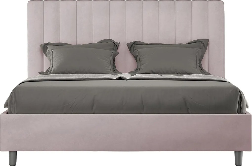 Łóżko wyposażone w stelaż z listwami z pojemnikiem tapicerowane 140x190 microfibra kolor lawendy Agueda