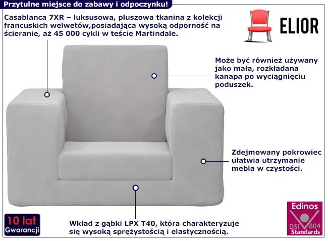 Jasnoszary fotel dla dzieci - Hring 3X