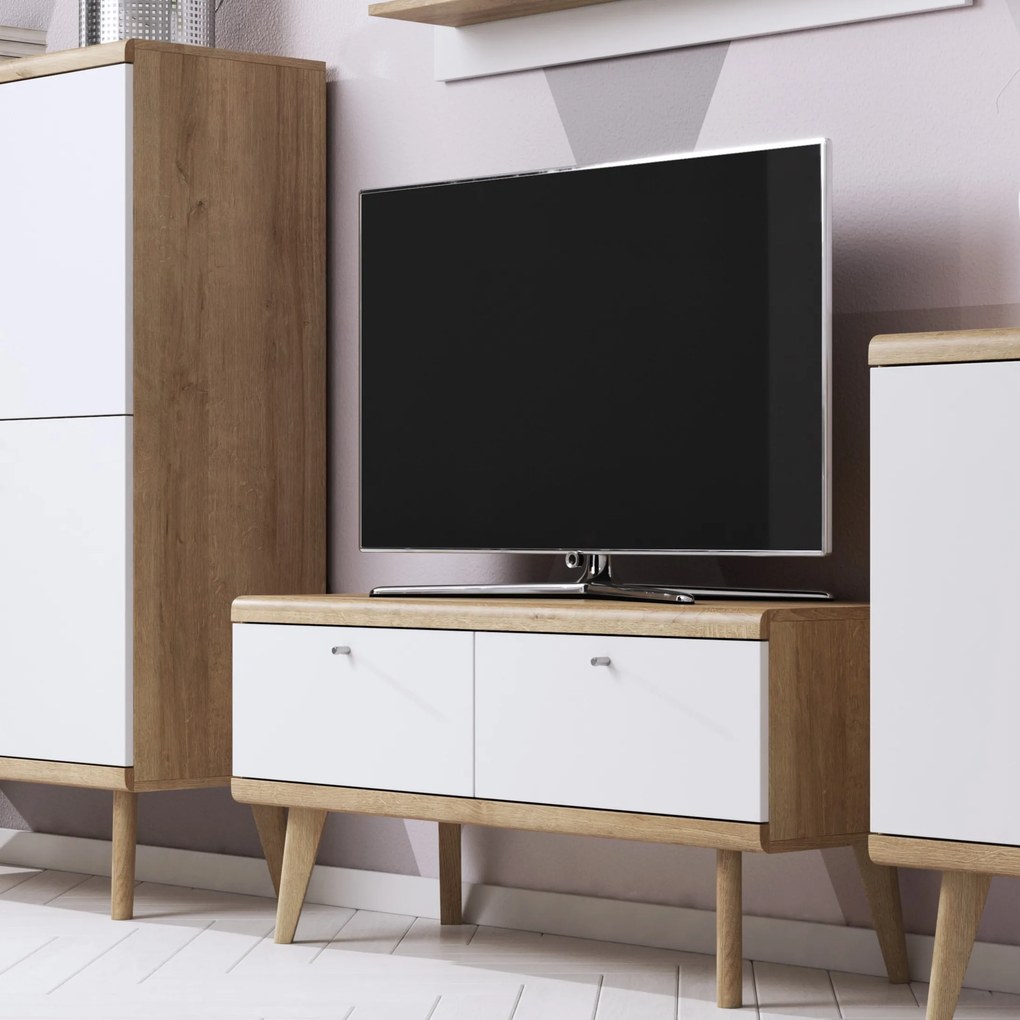 Szafka RTV stojąca PRIMARIO 107 cm do Salonu pod Telewizor - Dąb
