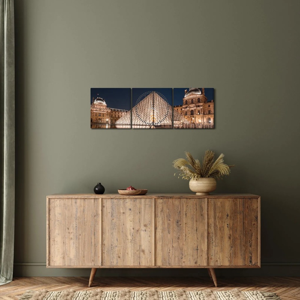Obraz - Luwr w nocy (z zegarem) (90x30 cm)