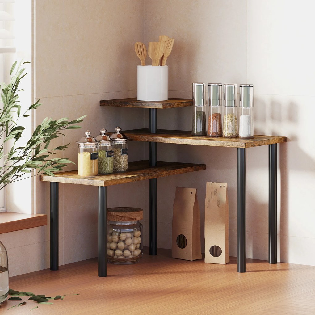 HOMCOM Regał kuchenny, Obracane regał na mikrofalówkę z 3 półkami, Industrialny regał metalowy, 40 x 18 x 36,5 cm