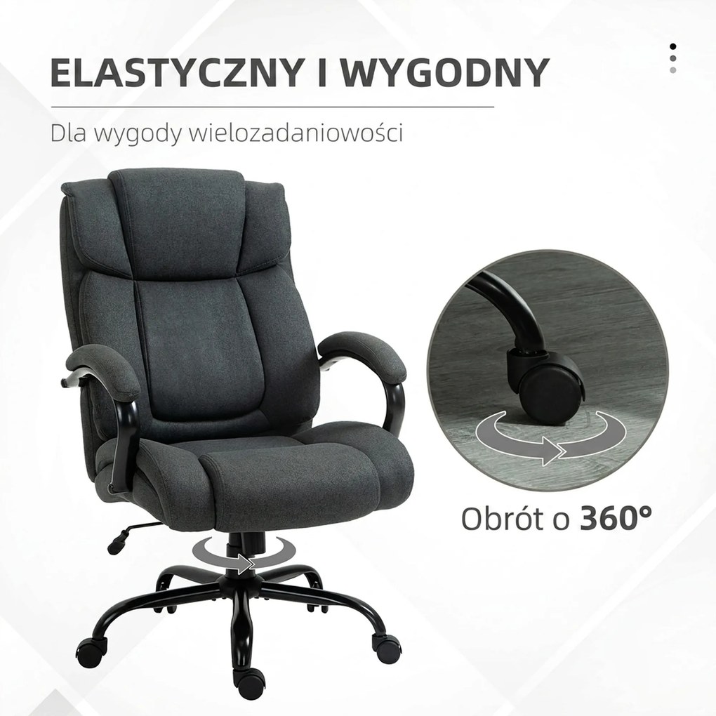 Vinsetto Fotel biurowy, Ergonomiczny fotel biurowy, Fotel obrotowy z wyściełanym podłokietnikiem, do 220 kg, Szary