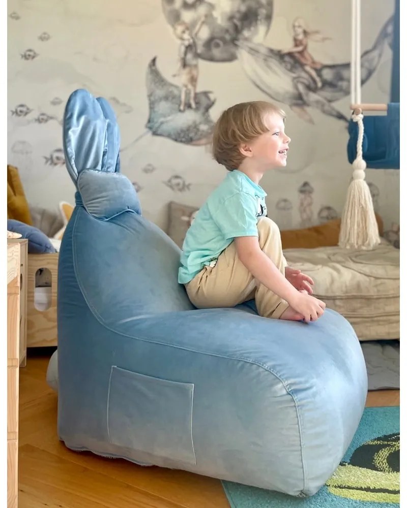Niebieski dziecięcy worek do siedzenia Funny Bunny – The Brooklyn Kids