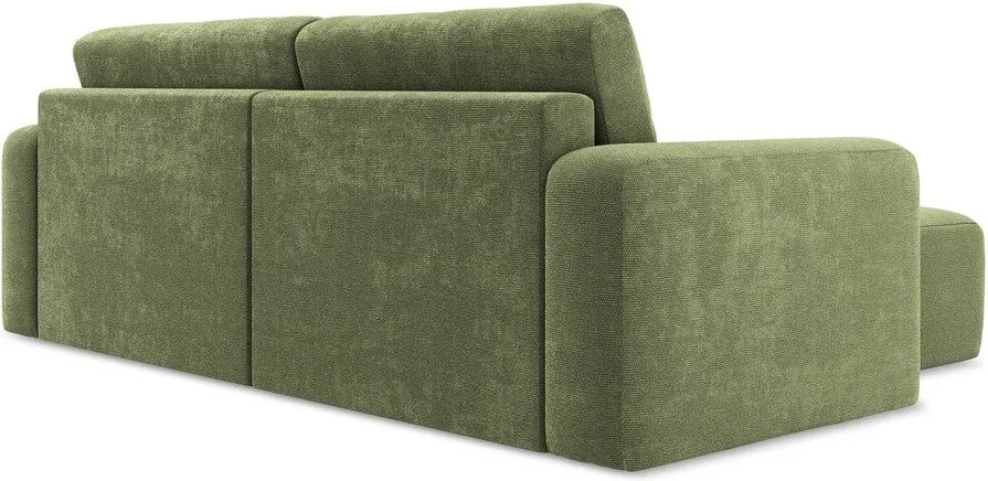 Zielony rozkładany narożnik ze schowkiem z tkaniny szenilowej (lewostronny/z szezlongiem) Kona – Makamii