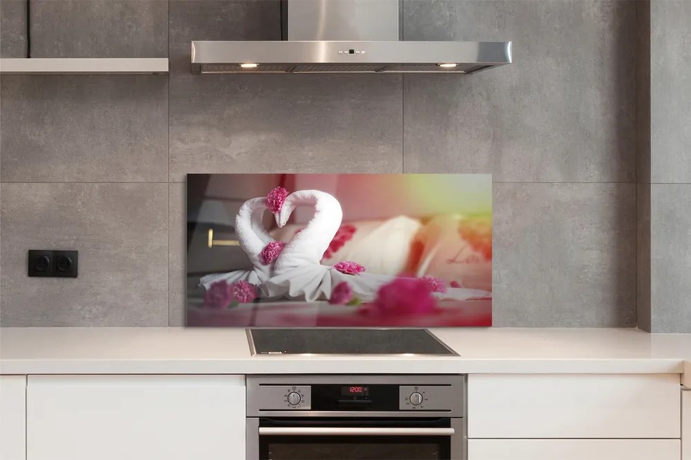 Szklany Panel Łabędzie z Ręczników i Kwiaty