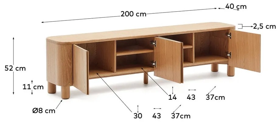Szafka pod TV w dekorze jesionu w naturalnym kolorze 200x52x40 cm Salaya – Kave Home