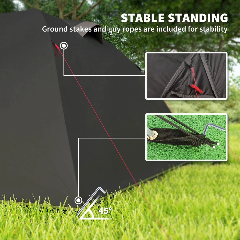 Lekki i stabilny namiot tunelowy Outsunny dla 4 osób wodoodporny UV 50+ z czarnymi przednimi drzwiami