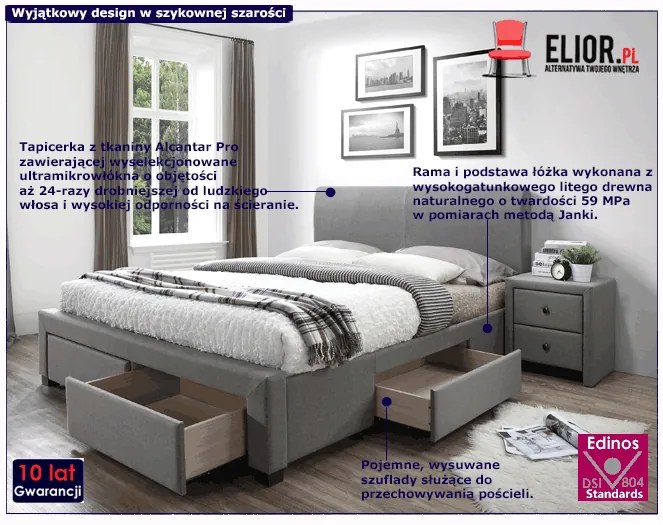 Szare Łóżko Tapicerowane L3-D82