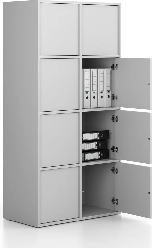 Szafka biurowa FRAME, 8x drzwi, 872 x 450 x 1735 mm, PUSH-lock, szary