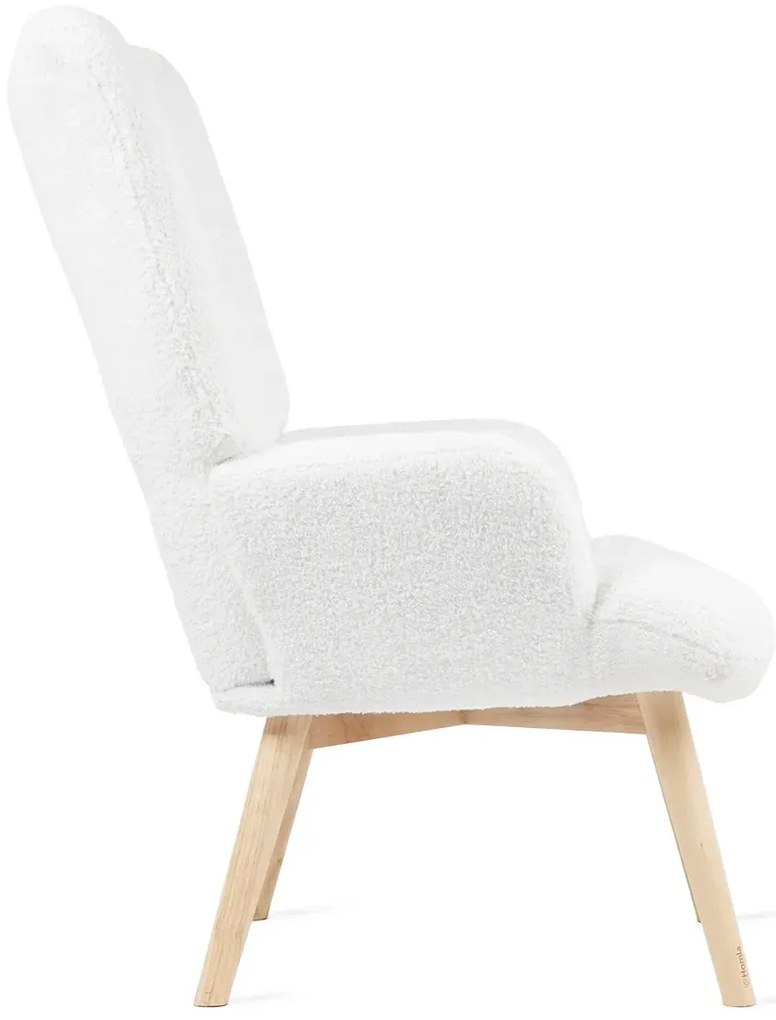 Fotel tapicerowany MOSS w tkaninie TEDDY BOUCLÉ biały HOMLA