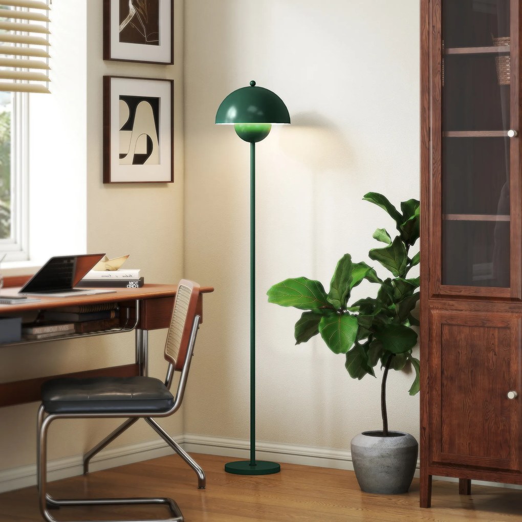HOMCOM Lampa podłogowa, okrągły klosz, sterowanie nożne, długi kabel, elegancki design, stal, zielona