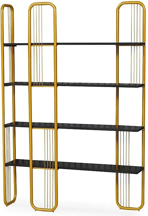 Regał na książki – 125 cm x 180 cm x 28 cm – Czarno-złoty – Płyta wiórowa i metal