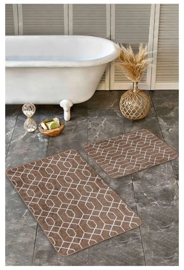 Brązowe aksamitne dywaniki łazienkowe zestaw 2 szt. 60x100 cm – Mila Home