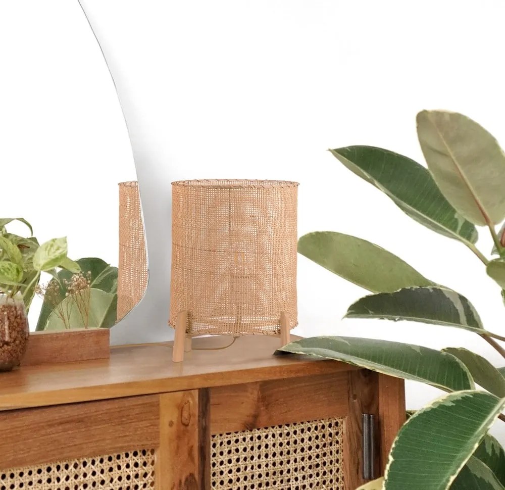 Rattanowa lampa stołowa SULION Wala, wys. 35 cm