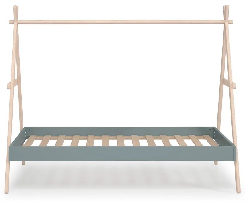 Łóżko dziecięce z litego drewna sosnowego w kształcie domku ze stelażem 90x200 cm w naturalnym kolorze/szarozielone Trufa – Marckeric
