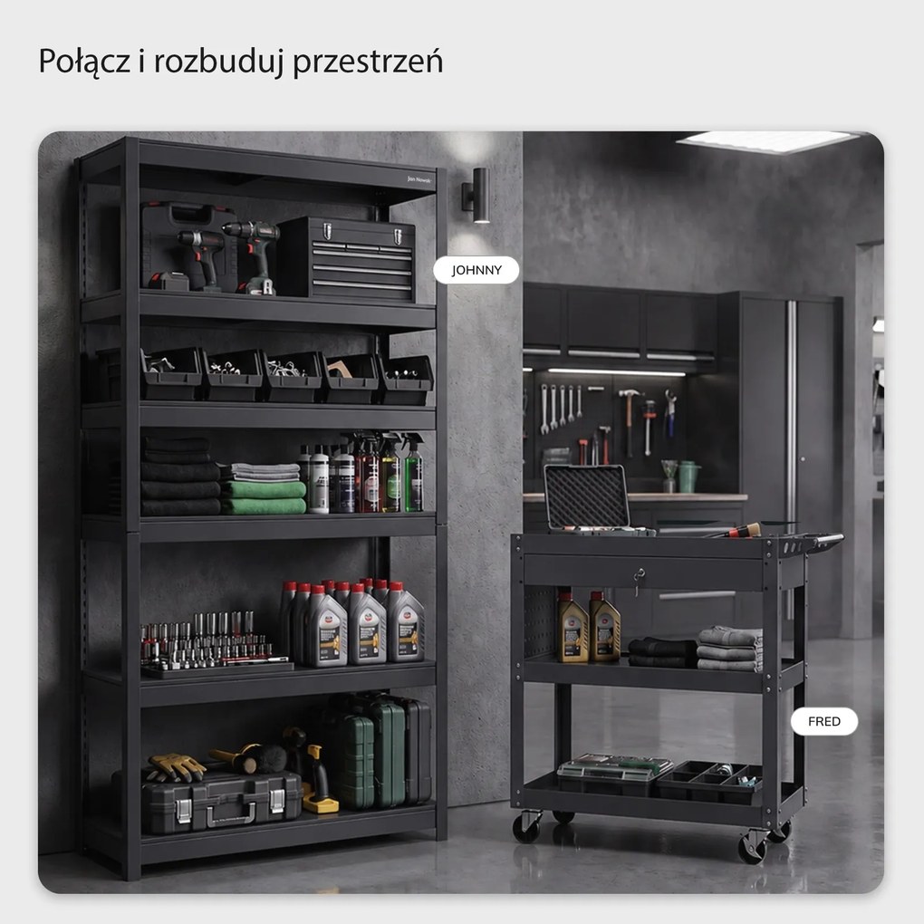 Wózek narzędziowy, warsztatowy na kółkach Fred z szufladą, kolor antracyt