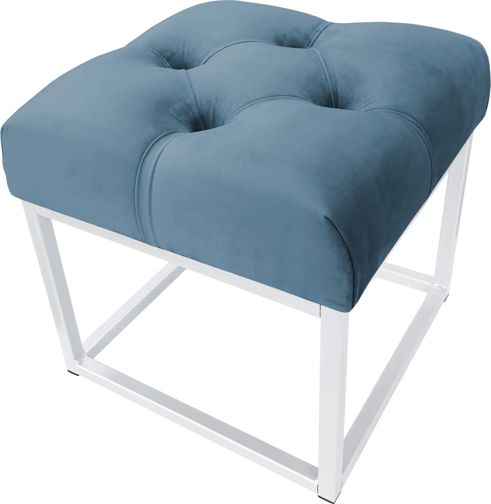 Pufa CHESTERFIELD tkanina Welur loft ławka podnóżek metal : Kolor Stelaża - Biały, Kolor tkaniny - VELVET - MG33, Typ tkaniny - Velvet