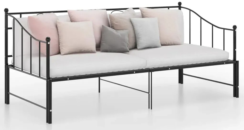 Czarne rozkładane łóżko metalowe 90x200 cm - Leoli