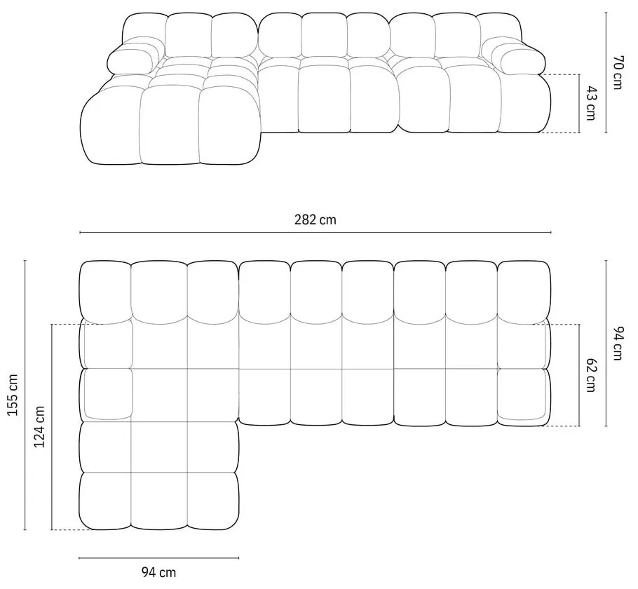 Antracytowy narożnik modułowy z materiału bouclé (lewostronny) Bellis – Micadoni Home