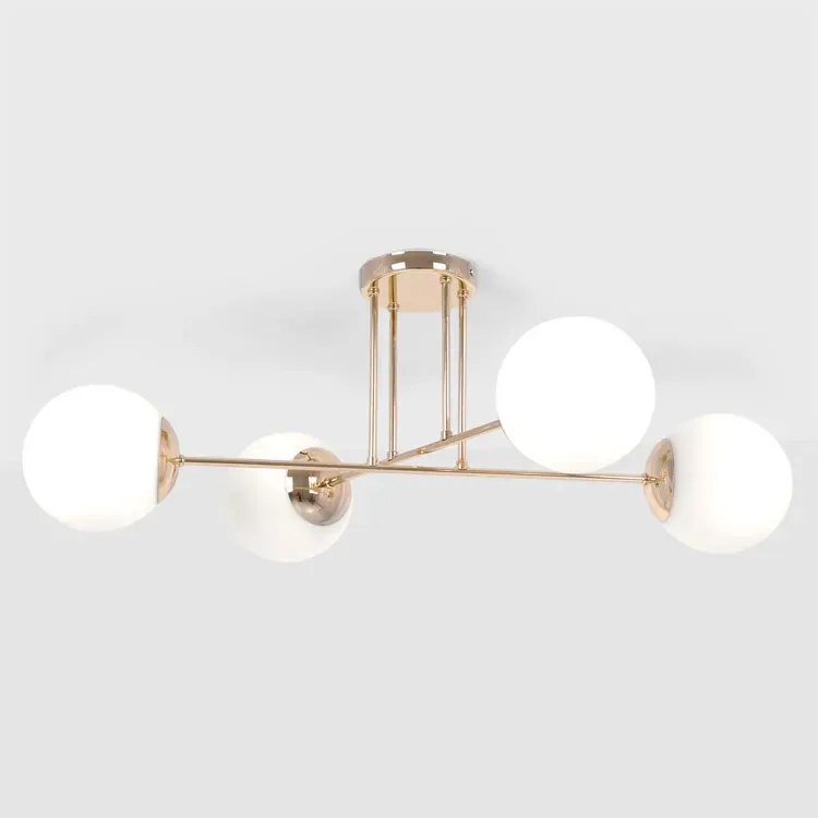 Złota lampa sufitowa z 4 białymi okrągłymi kloszami - 4X A707 G3-G25
