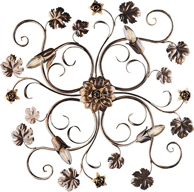 Iris - Lampa sufitowa z lakierowanego na brązowo żelaza z dekoracją w kolorze starego złota, 4 światła, wys. 17 - Ø76 - BL169-PL4-BR