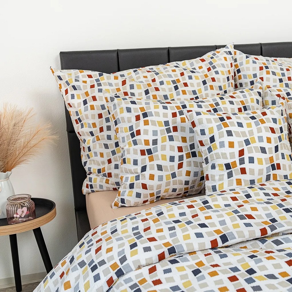 Kvalitex Pościel krepa Mozaika, 220 x 200 cm, 2x70 x 90 cm, 220 x 200 cm, 2 szt. 70 x 90 cm
