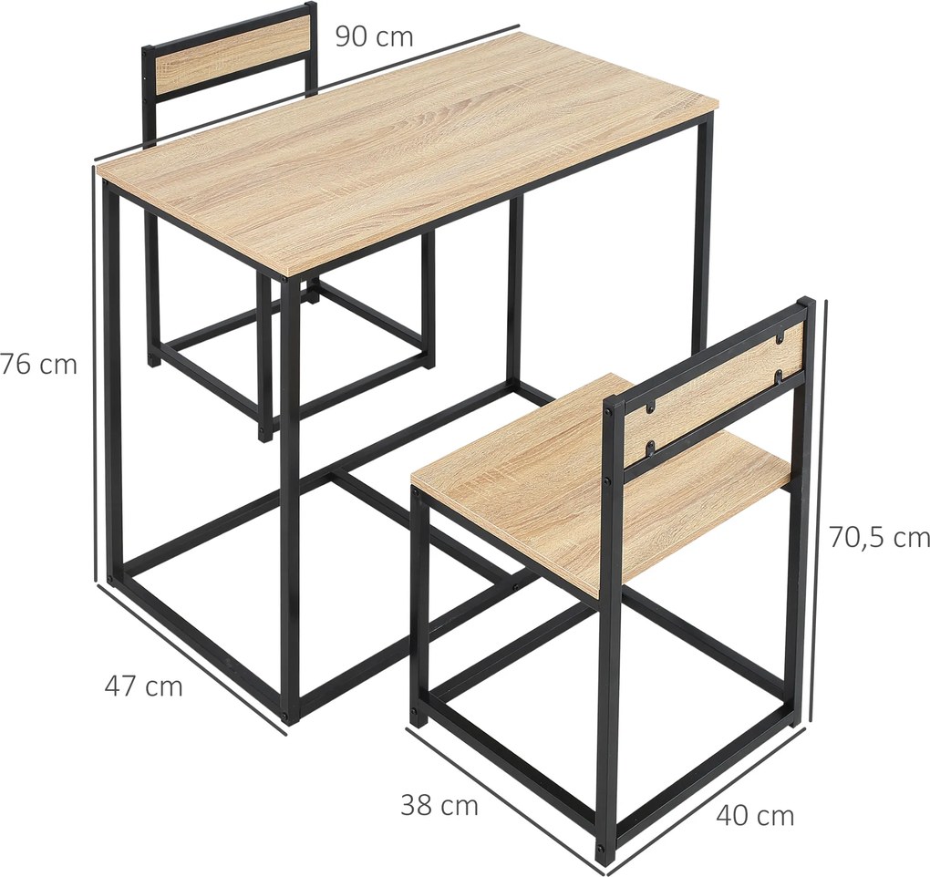 HOMCOM Zestaw stołu jadalnego z 2 krzesłami, Kompaktowy zestaw stołu i krzeseł do jadalni, salonu, kuchni, z ramą metalową