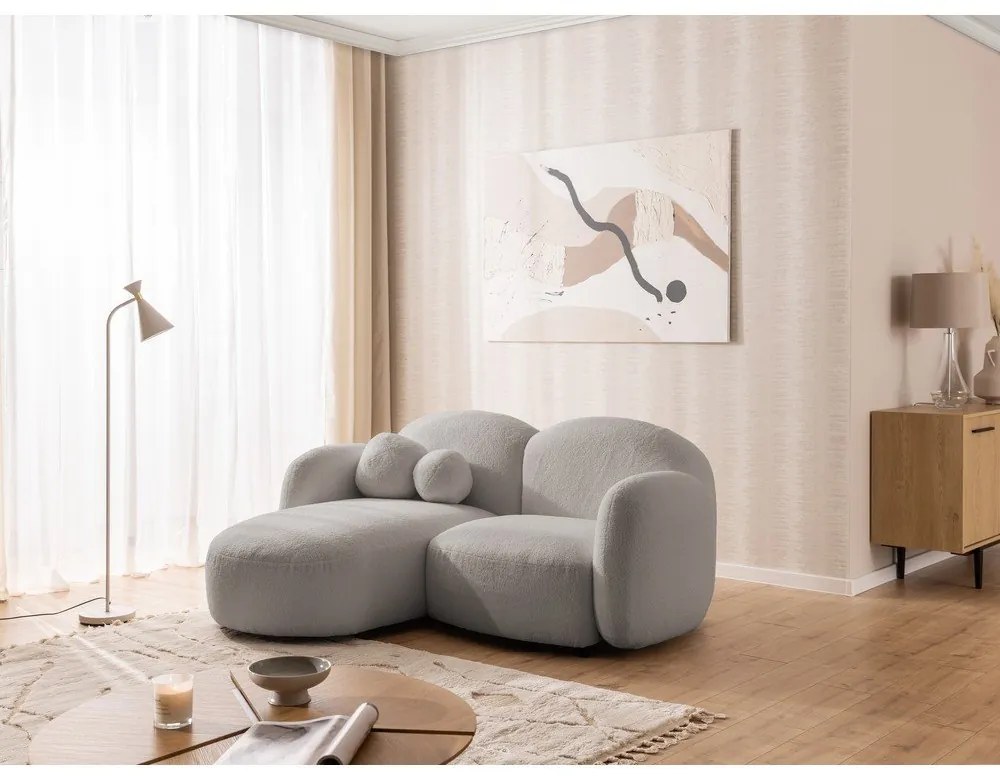 Szary narożnik z materiału bouclé (lewostronny/z szezlongiem) Orbit – Ropez