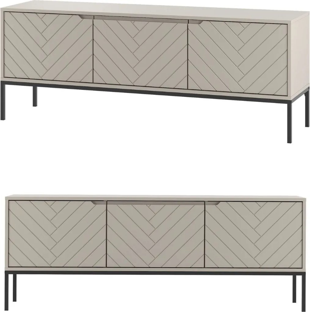 Szafka RTV w jodełkę Aspen 01 cashmere/czarny mat 150 cm