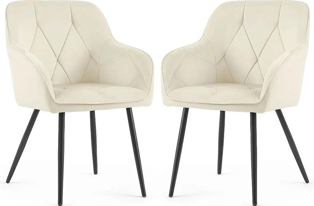 2x Welurowe krzesło tapicerowane pikowane Kremowe DIAMANTE Czarne nogi