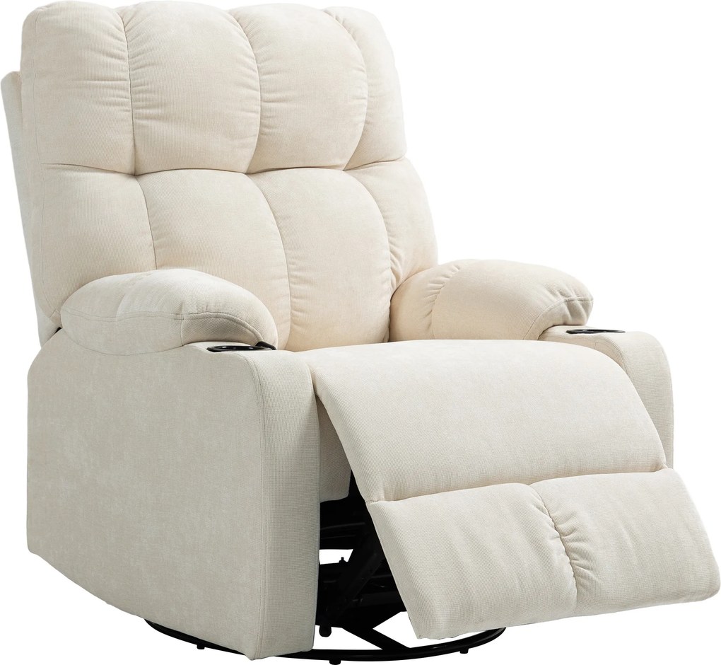 HOMCOM Fotel relaksacyjny z podnóżkiem, leżak, obrotowy, do 150 kg, stalowa rama, 88x96x108cm, Beżowy