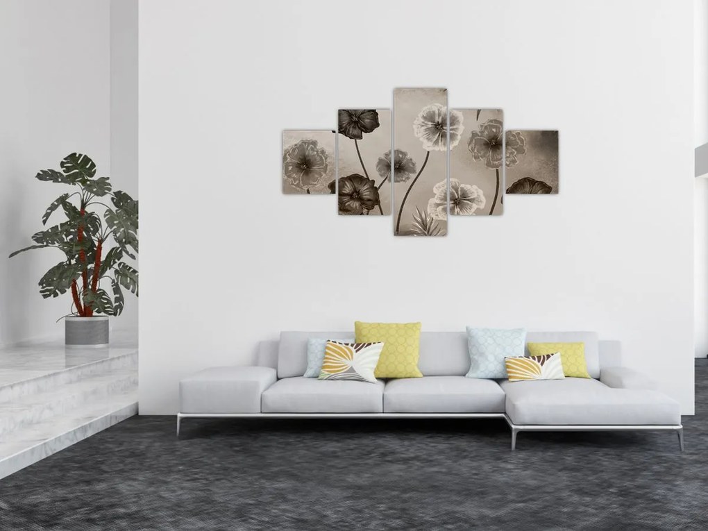 Obraz - Rysowane kwiaty (125x70 cm)
