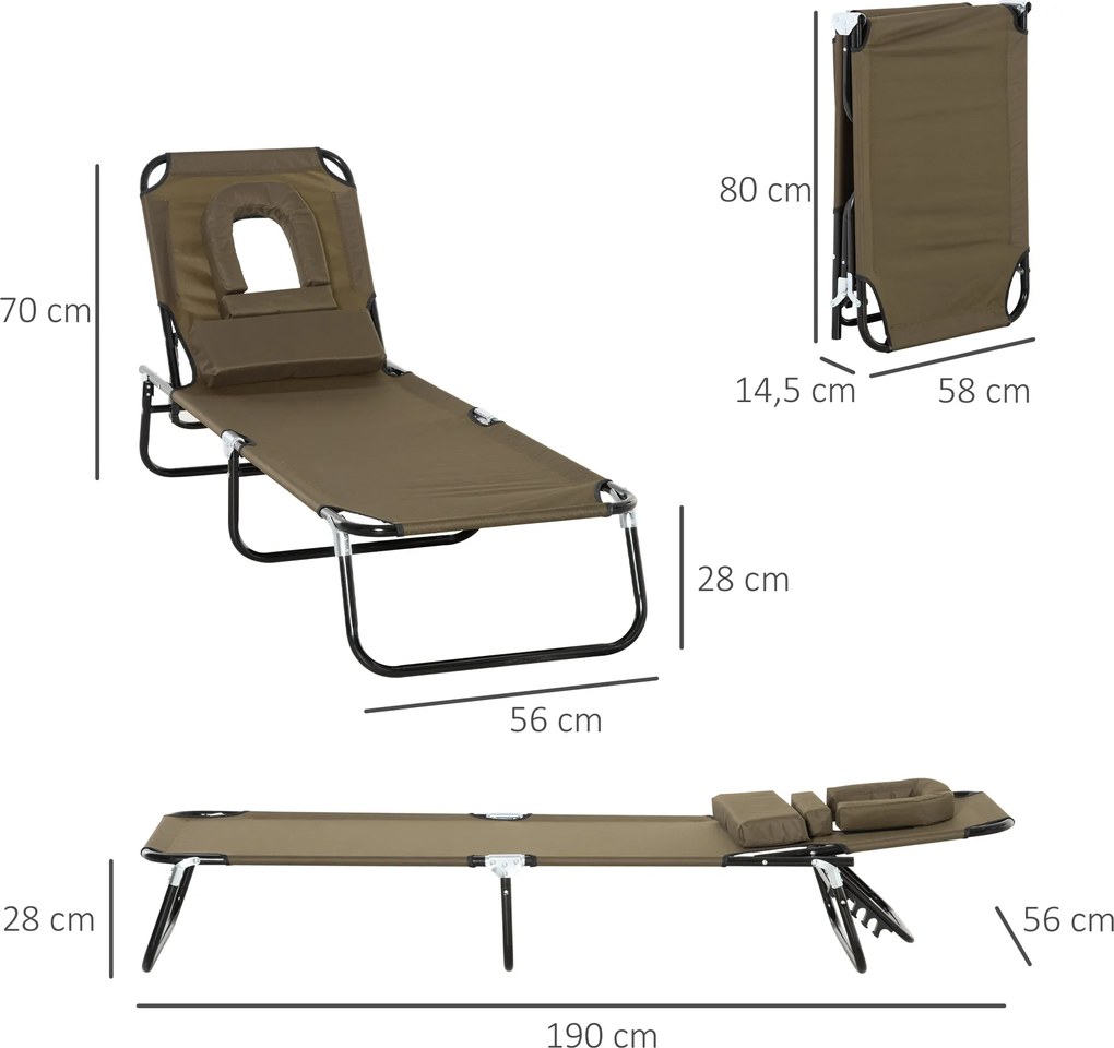 Outsunny Leżak Ogrodowy z Otworem na Twarz Praktyczny Komfort Brązowy 190x56x28cm | Aosom PL