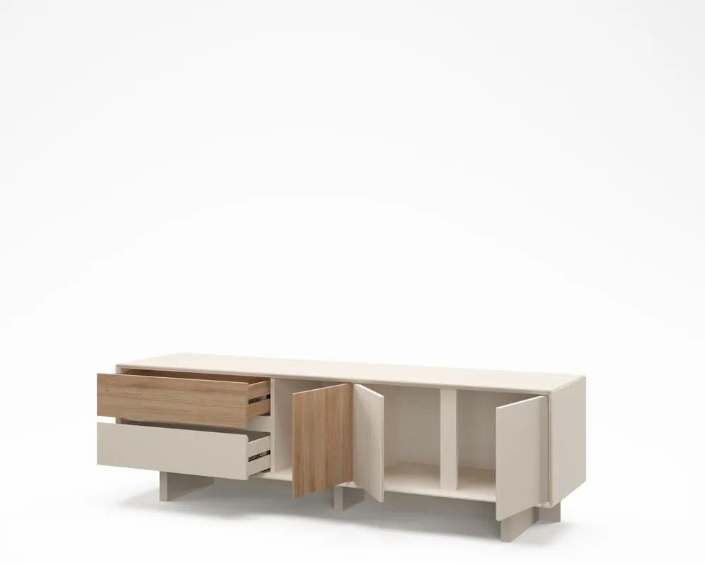 Beżowo-naturalna szafka pod TV w dekorze dębu 180x55x45 cm Carpi – Marckeric